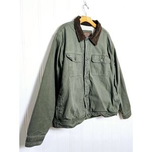 Woolrich Green Drifter Jacket XXL Shearling Lined Cord Collar Classic Barn Coat